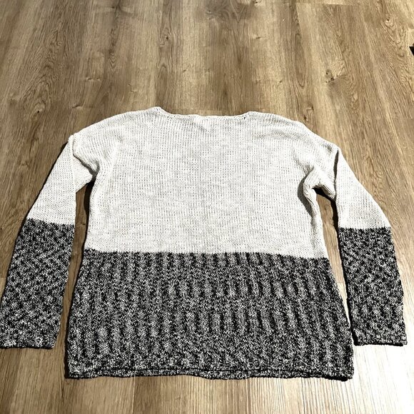 NWT INC International Concepts Neutral Colorblock Sweater Ivory black silver Kni - Picture 2 of 10